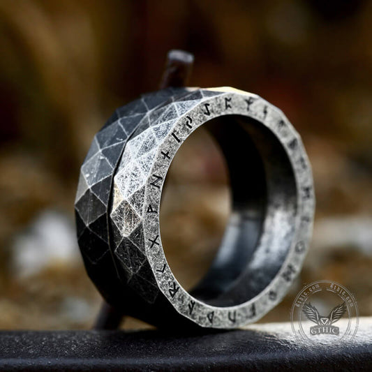 Geometric Faceted Runes Stainless Steel Viking Ring