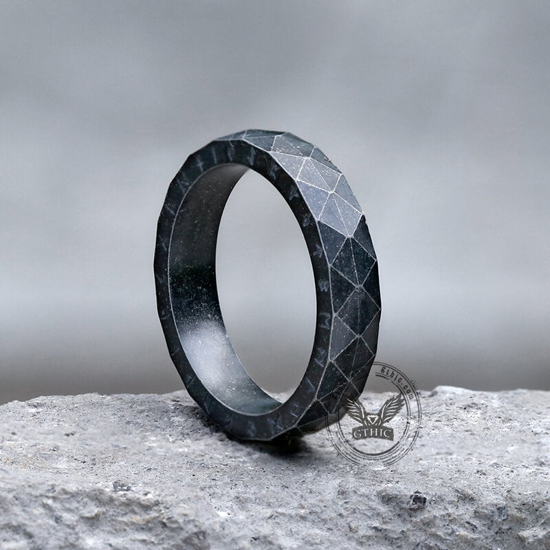 Geometric Faceted Runes Stainless Steel Viking Ring