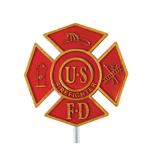 Firefighter Grave Marker & Flag Holder – Red & Gold Plastic | Made in USA