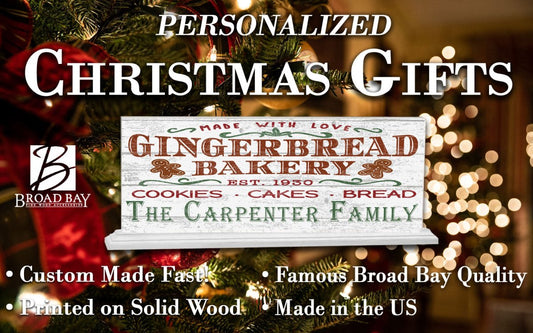Gingerbread Bakery Christmas Sign Personalized Vintage Style Holiday Home Decor Wooden Art