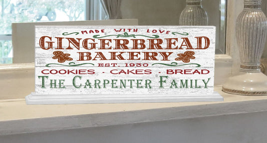 Gingerbread Bakery Christmas Sign Personalized Vintage Style Holiday Home Decor Wooden Art