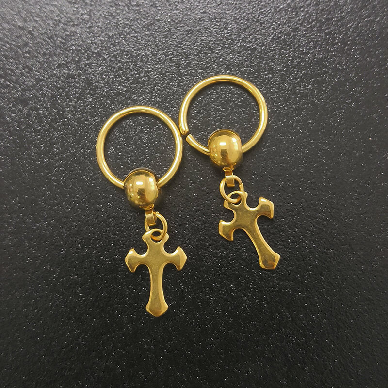 Gold Cross Stainless Steel Hoop Earrings