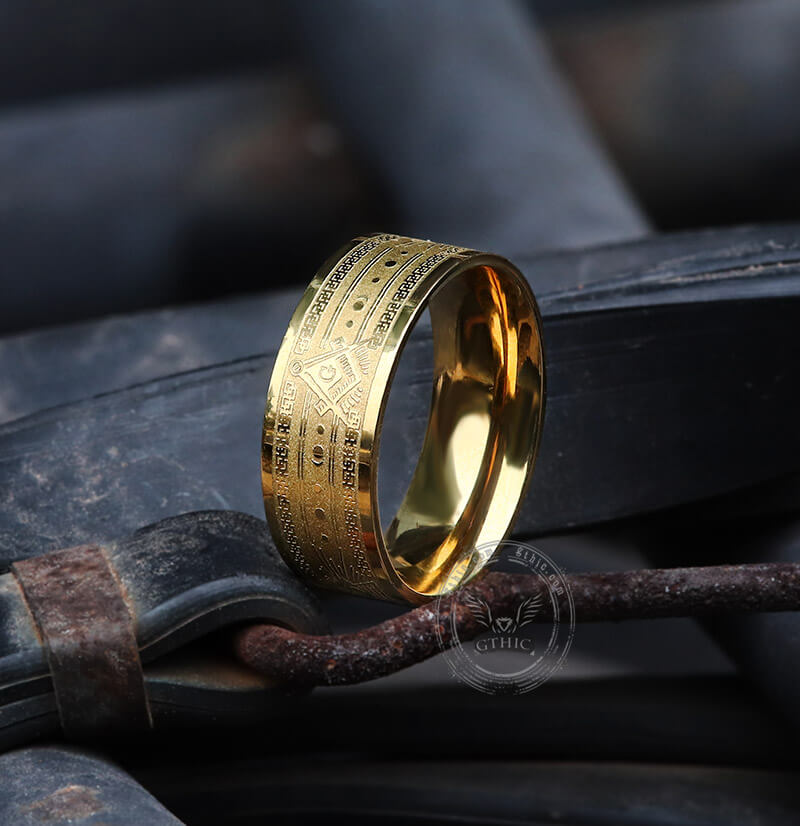 Gold Plated AG Masonic Stainless Steel Band Ring