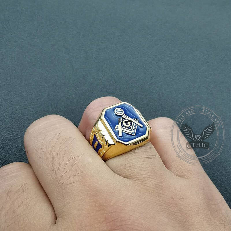 Gold Plated Freemason Stainless Steel Masonic Ring