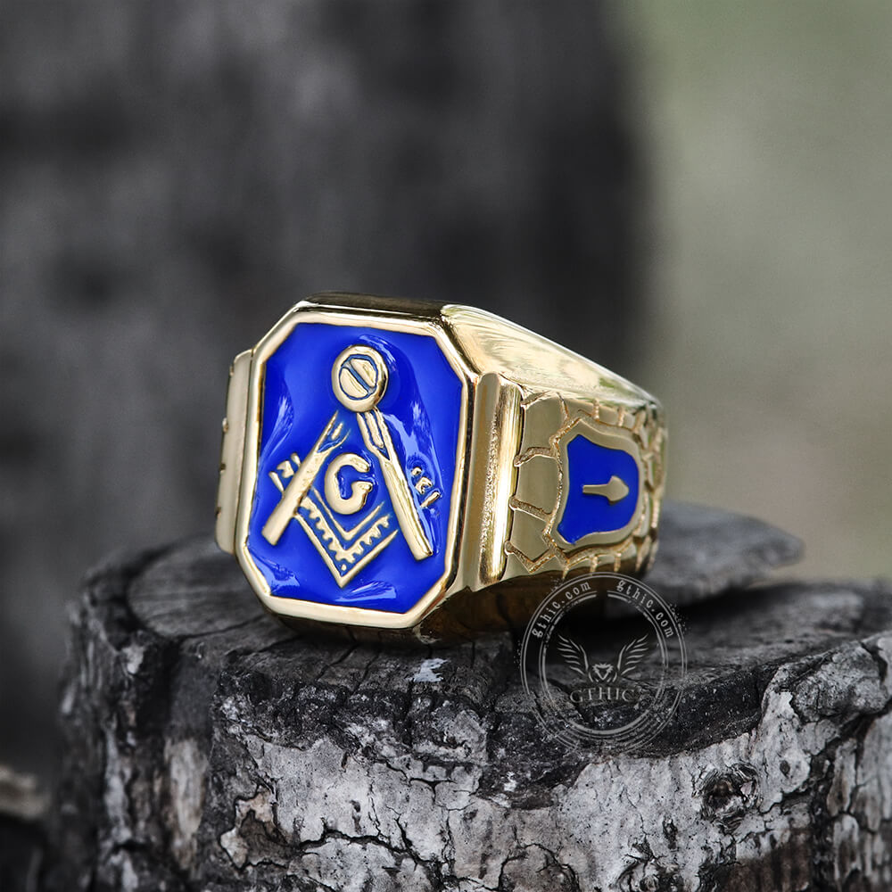 Gold Plated Freemason Stainless Steel Masonic Ring