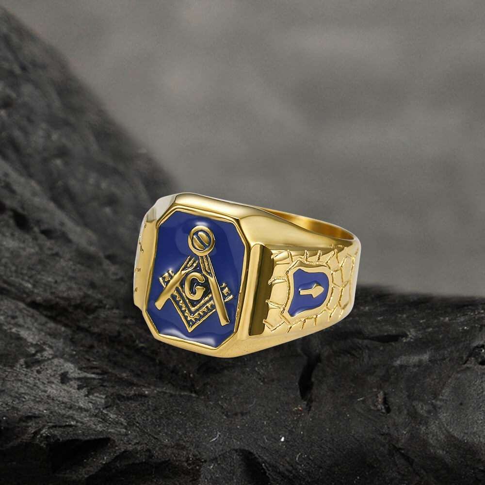 Gold Plated Freemason Stainless Steel Masonic Ring