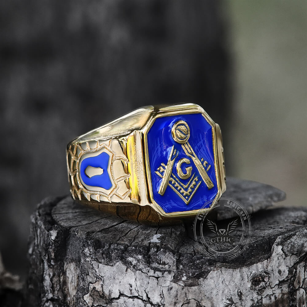 Gold Plated Freemason Stainless Steel Masonic Ring