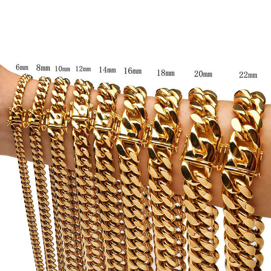 Golden Heavy Cuban Link Chain Stainless Steel Necklace