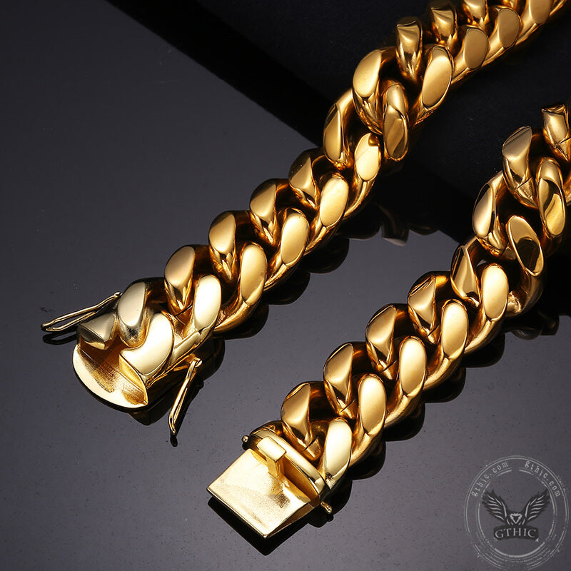 Golden Heavy Cuban Link Chain Stainless Steel Necklace