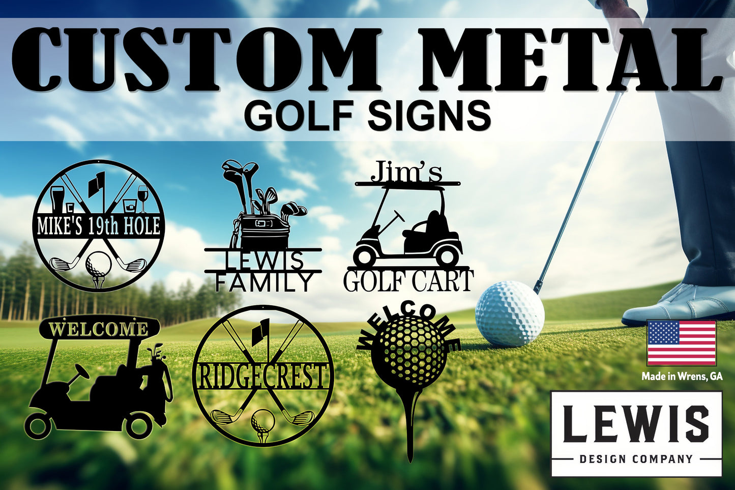 Golf 19th Hole Custom Name Metal Sign