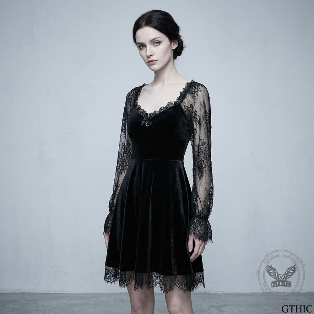 Gothic A Line Polyester Mini Dress