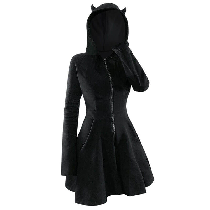 Gothic Black Devil Horn Hooded Dress