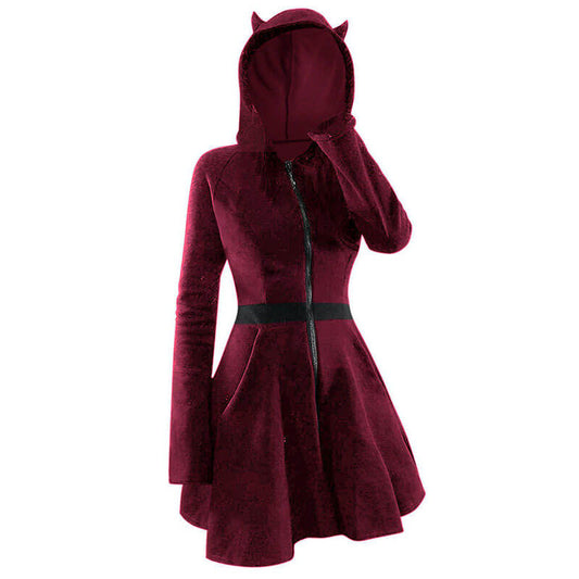 Gothic Black Devil Horn Hooded Dress