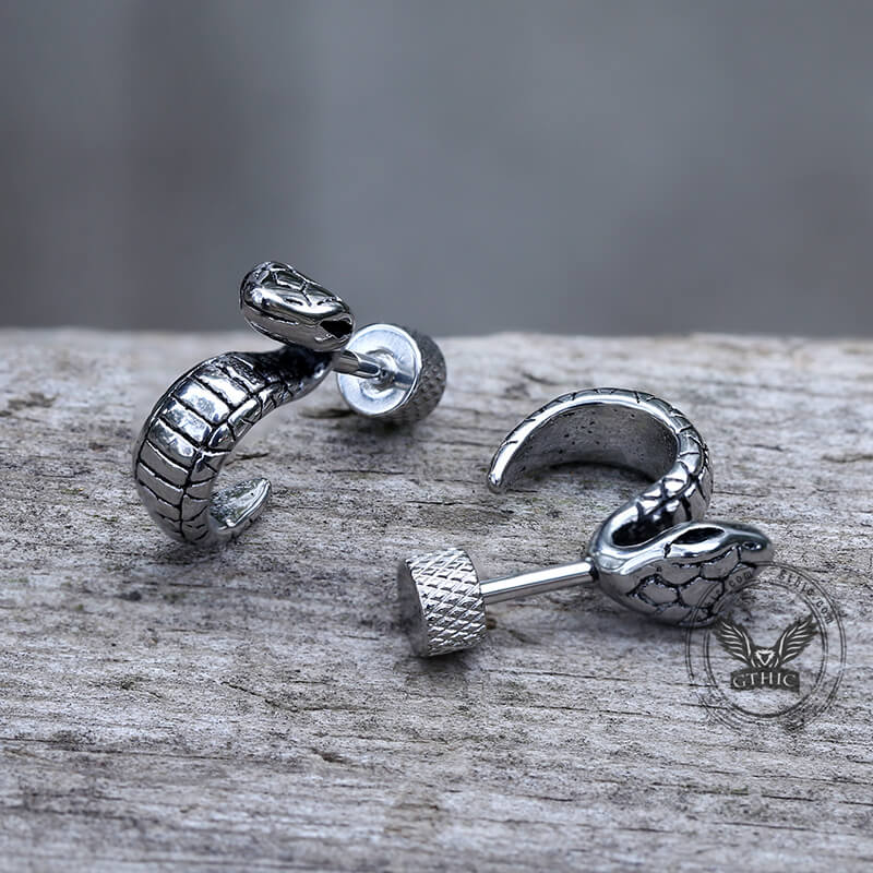 Gothic Cobra Snake Stainless Steel Stud Earrings