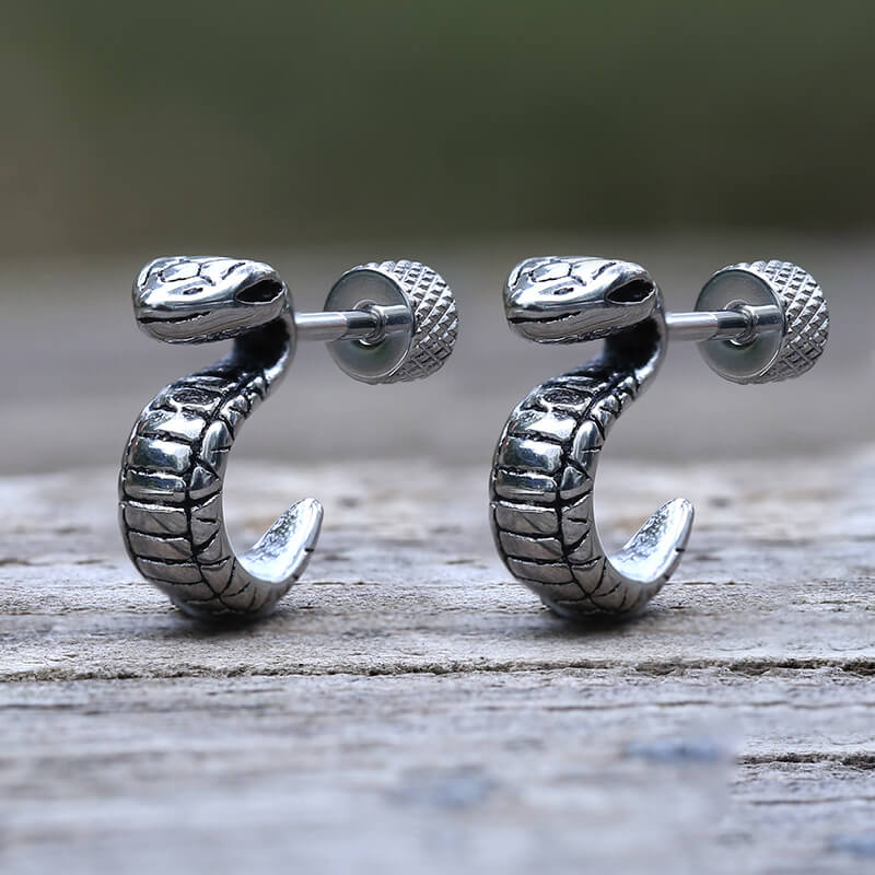 Gothic Cobra Snake Stainless Steel Stud Earrings