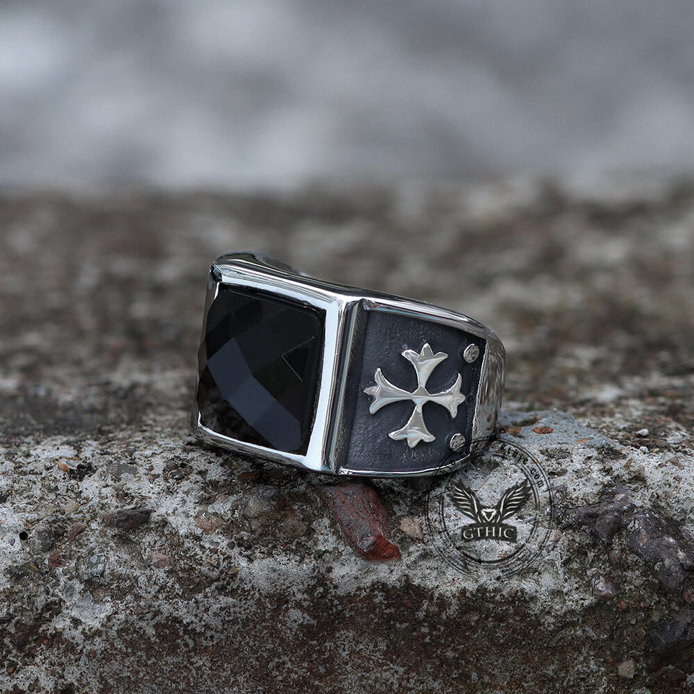 Gothic Cross Fleury Stainless Steel CZ Ring
