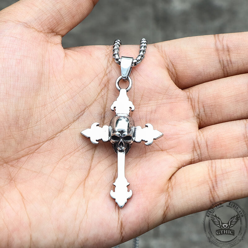 Gothic Cross Stainless Steel Skull Pendant