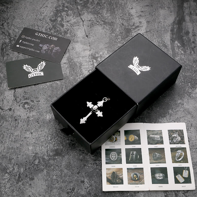 Gothic Cross Stainless Steel Skull Pendant