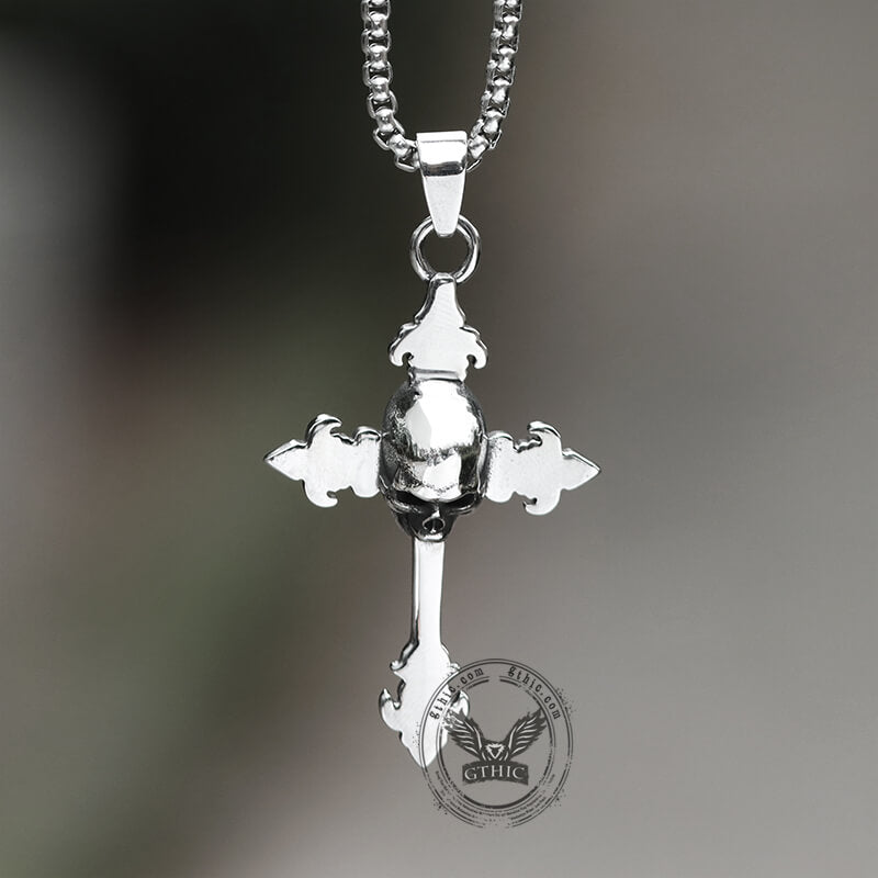Gothic Cross Stainless Steel Skull Pendant