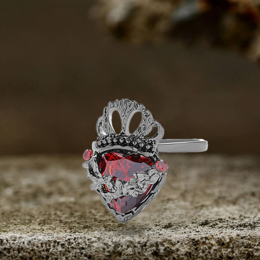 Gothic Crown Heart Alloy Open Ring