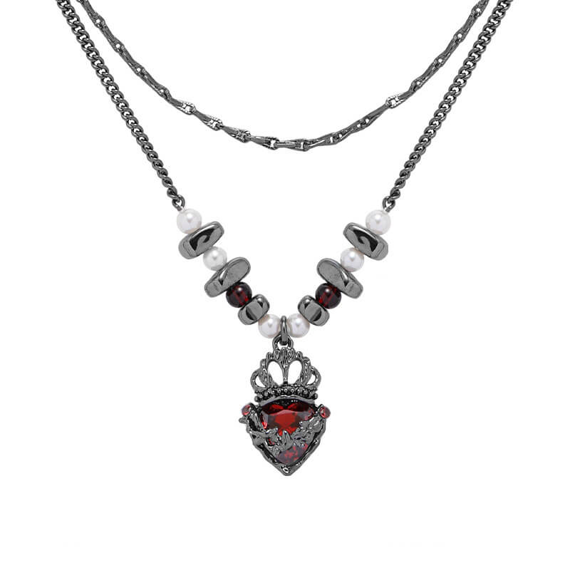 Gothic Crown Heart Double Chain Alloy Necklace