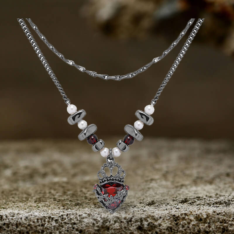 Gothic Crown Heart Double Chain Alloy Necklace
