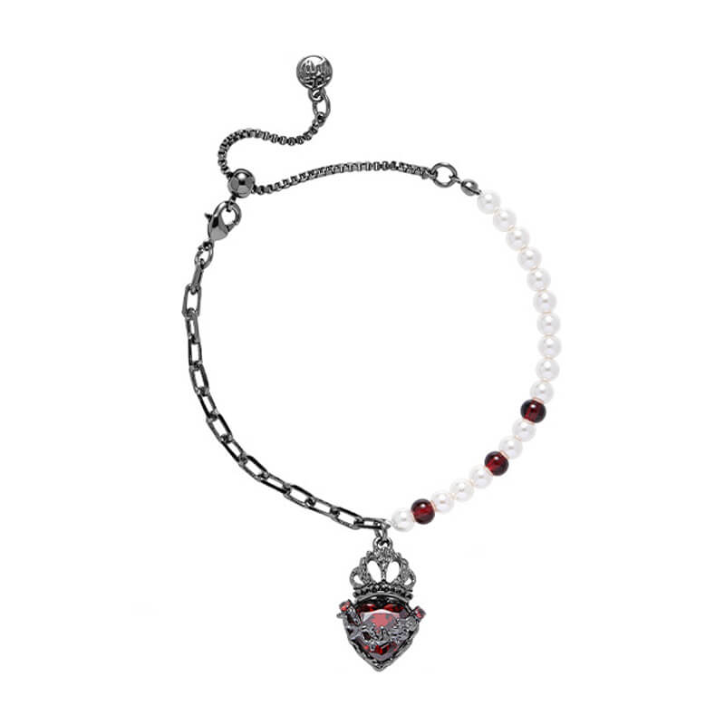 Gothic Crown Heart Shape Pearl Alloy Bracelet