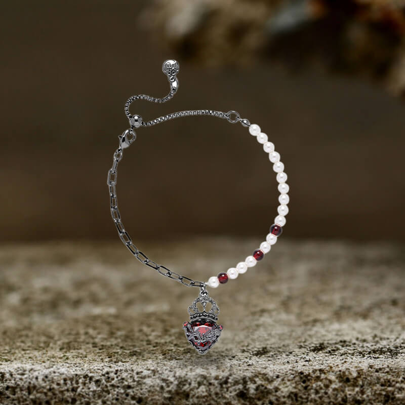 Gothic Crown Heart Shape Pearl Alloy Bracelet