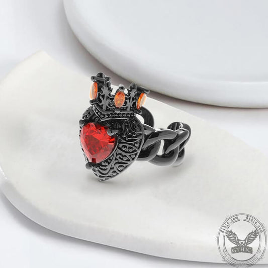 Gothic Crown Heart Shaped Zircon Alloy Open Ring