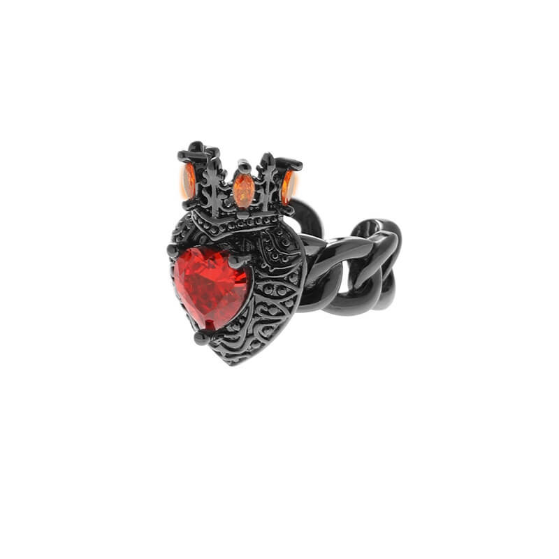 Gothic Crown Heart Shaped Zircon Alloy Open Ring