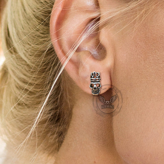 Gothic Crown Skull Head Stainless Steel Stud Earrings