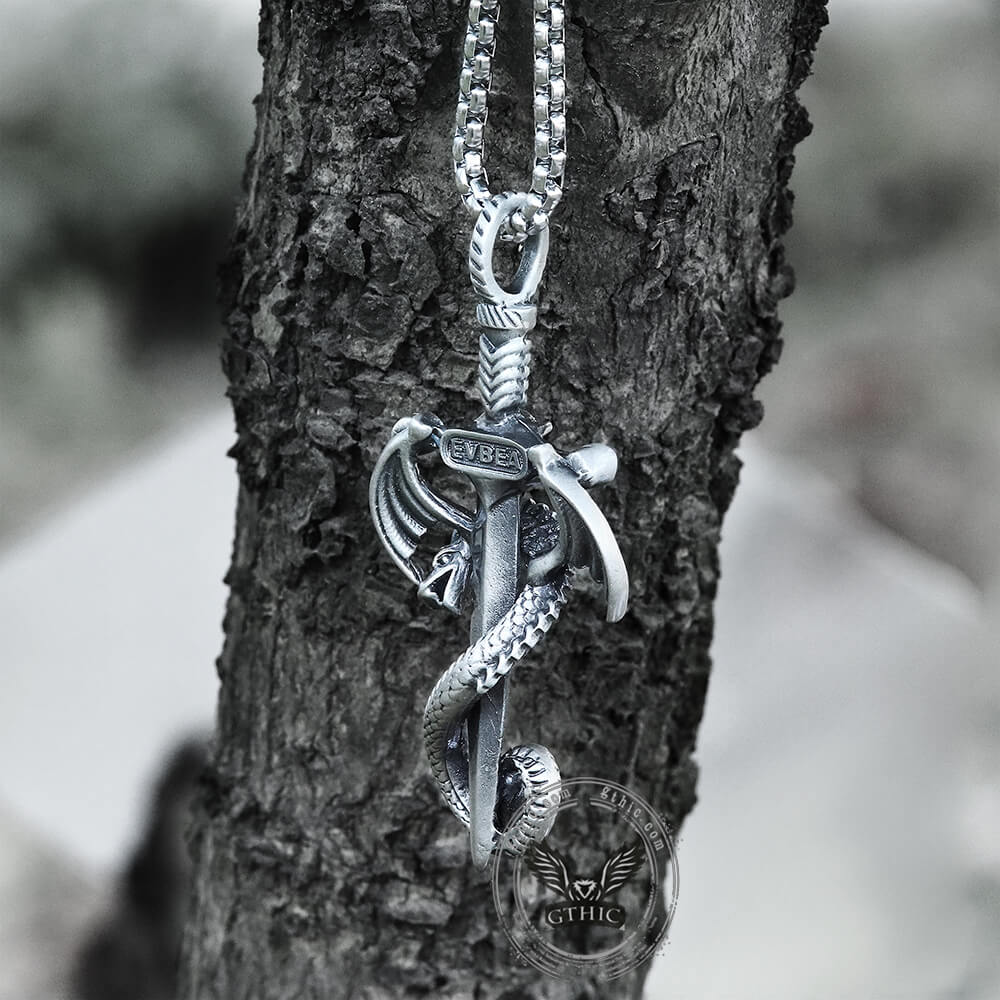Gothic Dragon Sword Pure Tin Necklace