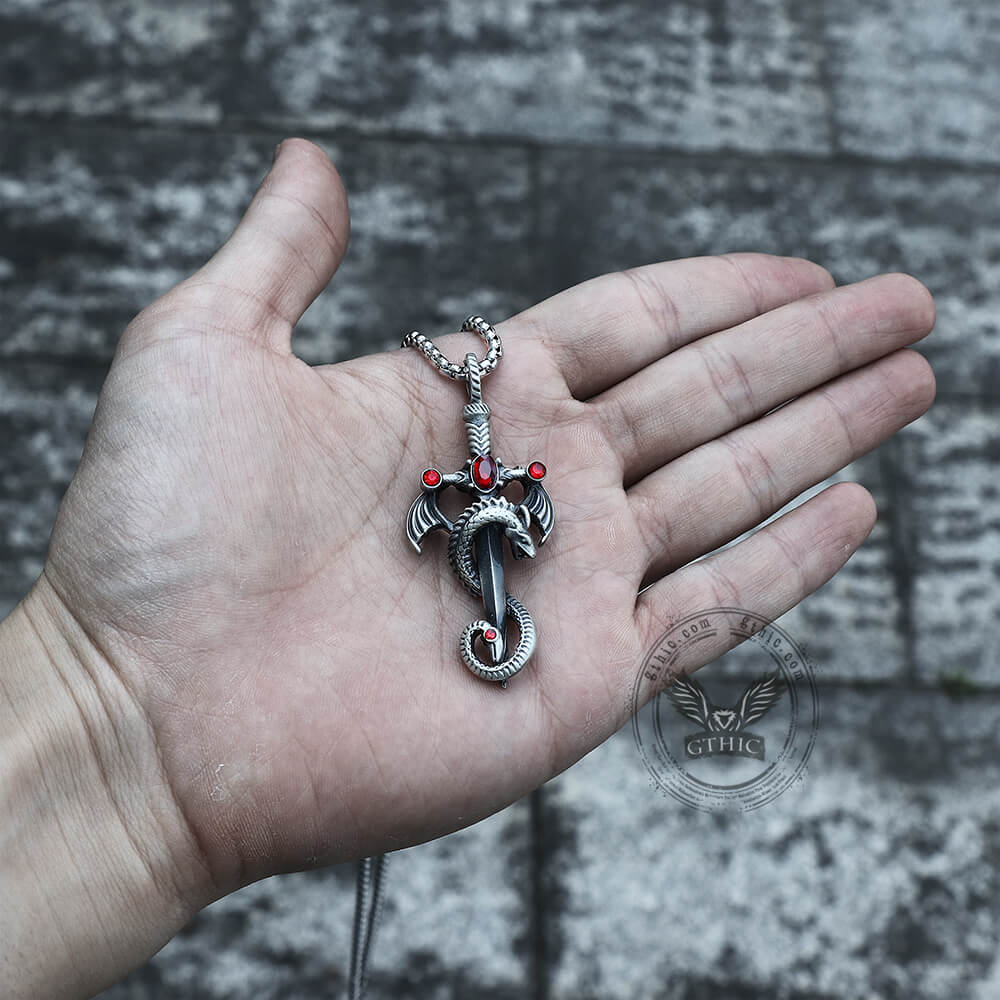 Gothic Dragon Sword Pure Tin Necklace