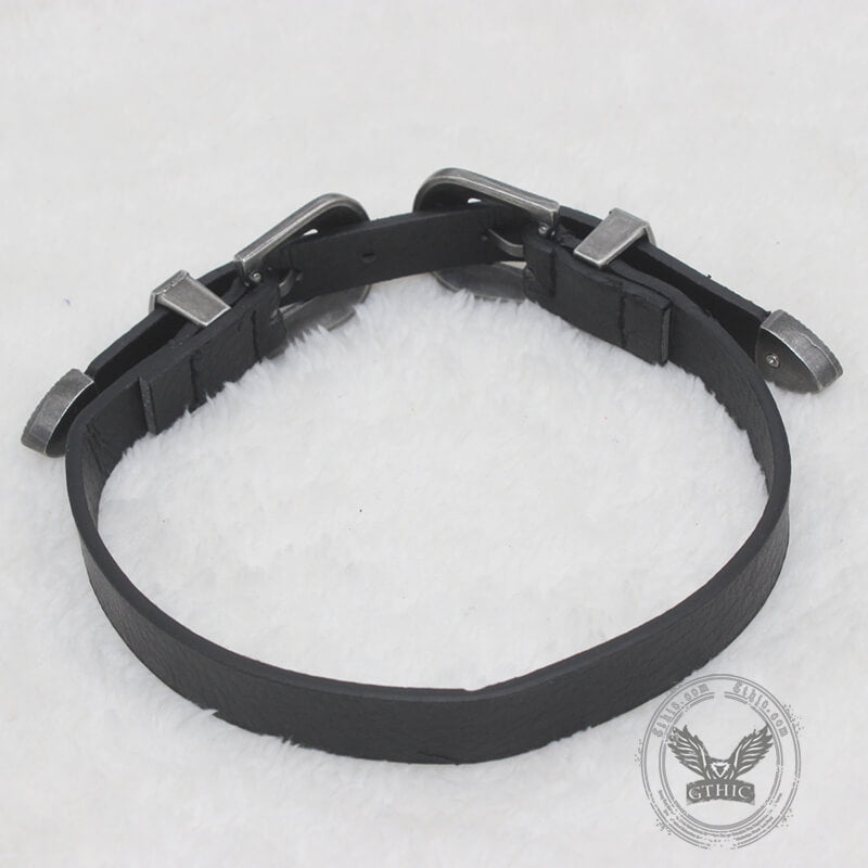Gothic Floral Pattern Pu Leather Buckle Choker