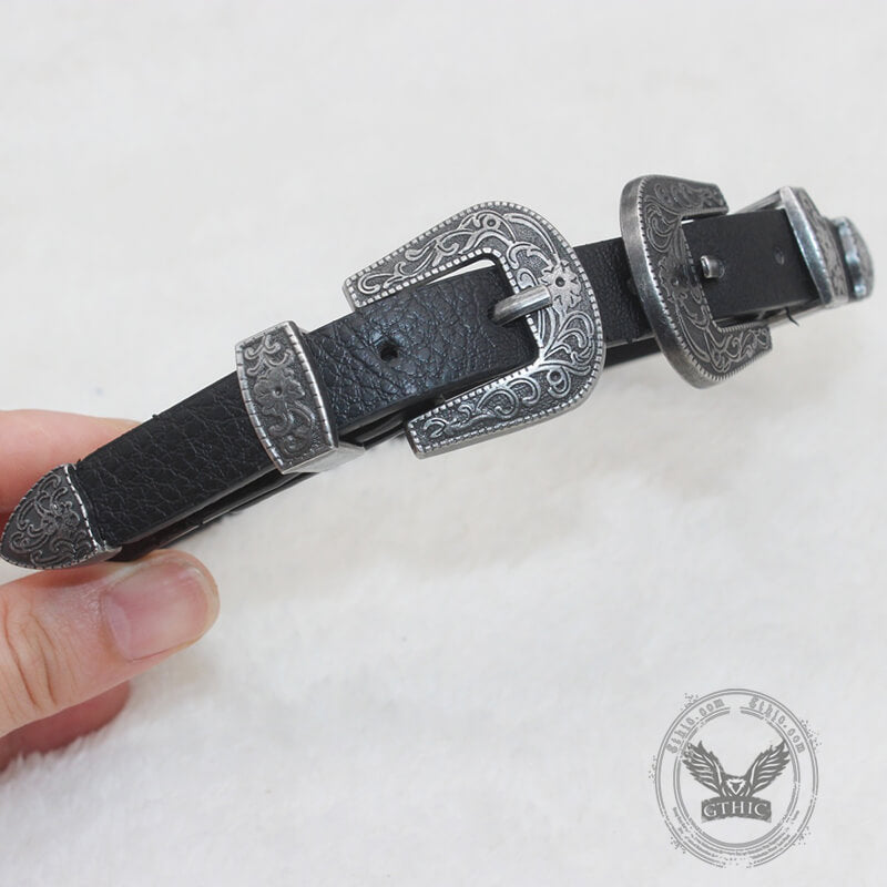 Gothic Floral Pattern Pu Leather Buckle Choker