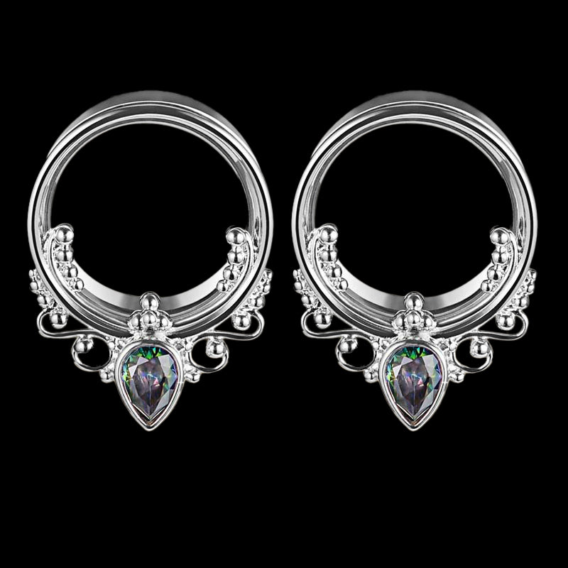 Gothic Gem-set Stainless Steel Tunnel Ear Gauges