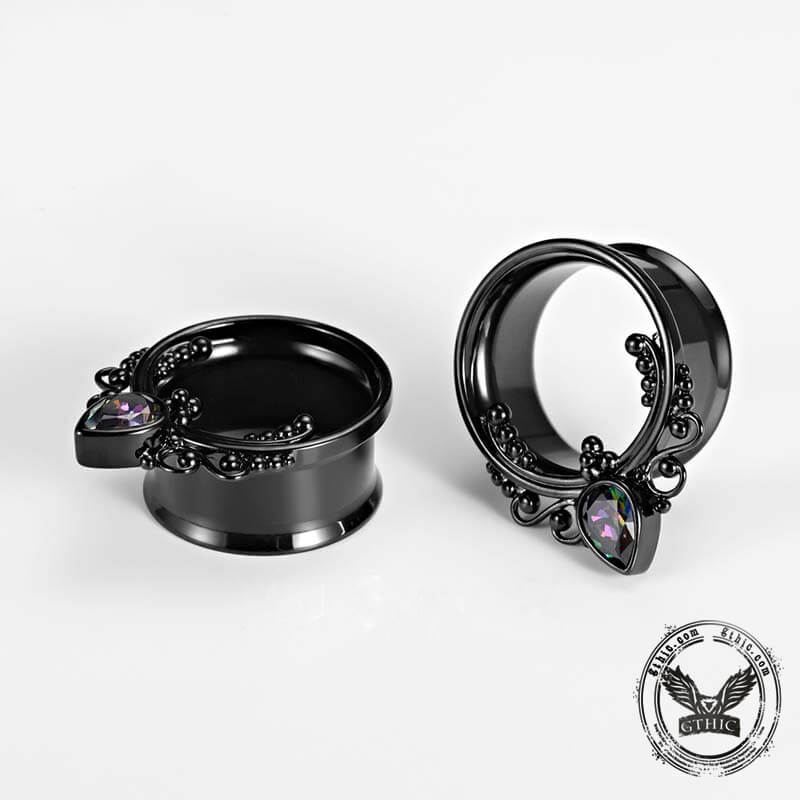 Gothic Gem-set Stainless Steel Tunnel Ear Gauges