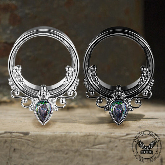 Gothic Gem-set Stainless Steel Tunnel Ear Gauges