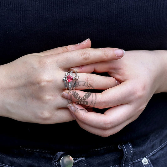 Gothic Heart Zircon Skull Brass Ring