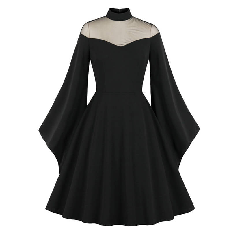 Gothic Mesh Patchwork Flared Sleeve Dress