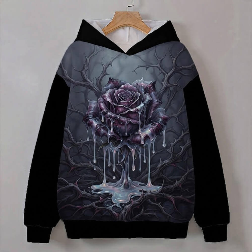 Gothic Pink Dripping Rose Cotton Blend Hoodie