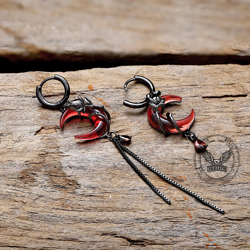 Gothic Red Moon Rose Alloy Earrings