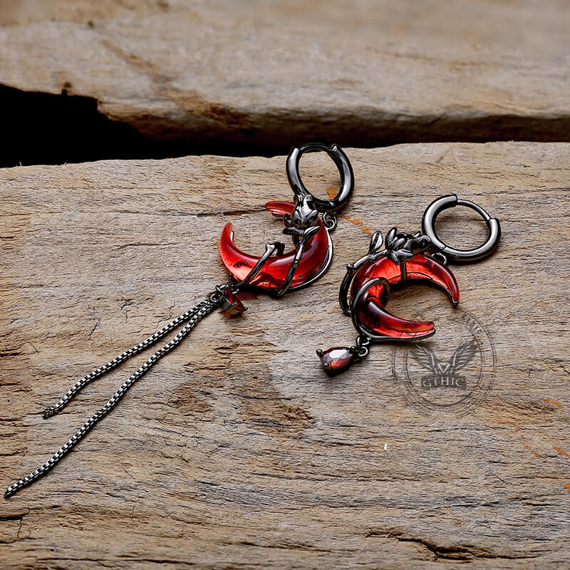 Gothic Red Moon Rose Alloy Earrings
