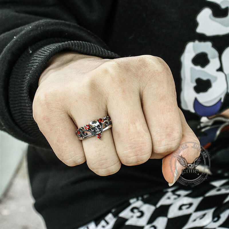 Gothic Red Stone Skull Stainless Steel Ring