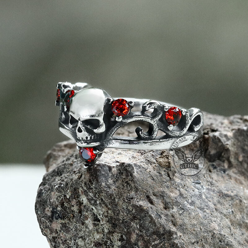 Gothic Red Stone Skull Stainless Steel Ring