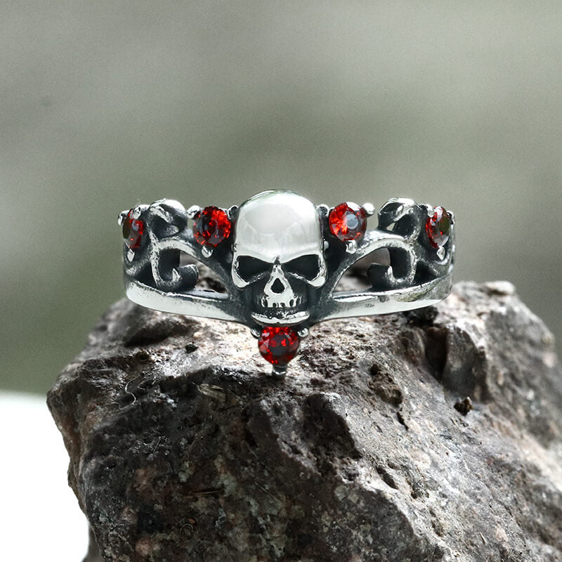 Gothic Red Stone Skull Stainless Steel Ring