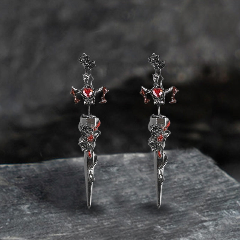 Gothic Rose Sword Stainless Steel Stud Earrings