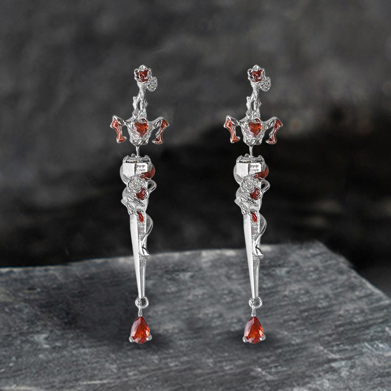 Gothic Rose Sword Stainless Steel Stud Earrings