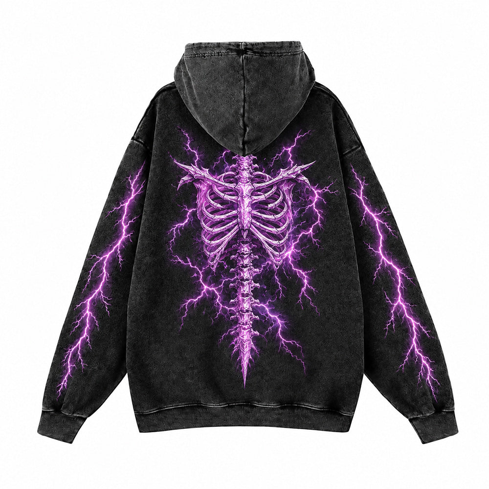 Gothic Skeleton Lightning Vintage Wash Hoodie