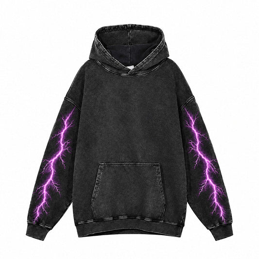 Gothic Skeleton Lightning Vintage Wash Hoodie